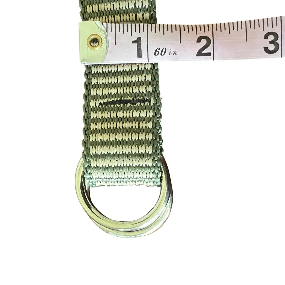 Bison Designs Mens Woven Nylon D-Ring Belt Olive Green Tan Striped Made in USA